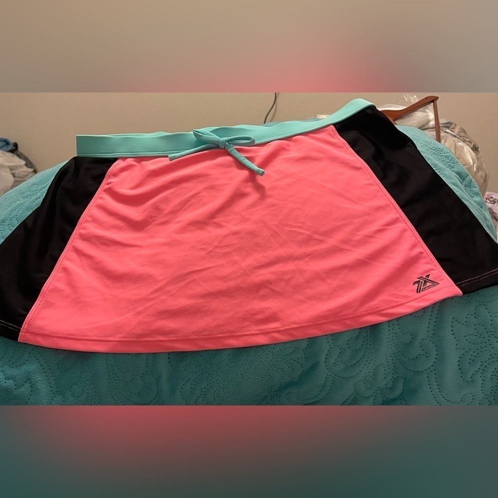 Girl's Zeroxposur Swim Skirt Coverup Size 14 1/2 Black Neon‎ Pink Teal waistband